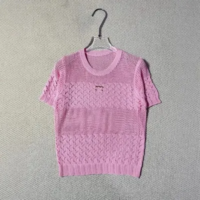 Pink Knit Short Sleeve Crochet Top