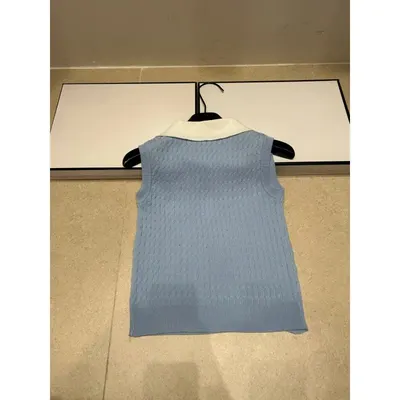 Knitted Sleeveless Light Blue Collared Top