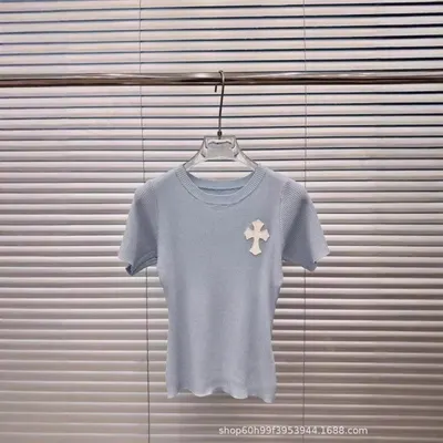 Light Blue Knit Cross T-Shirt Casual