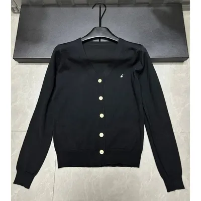 Black Buttoned V-Neck Knit Cardigan