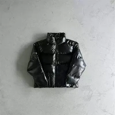 Black Puffer Jacket High Neck Shine Style