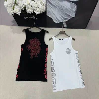 Unisex Printed Sleeveless Tank Top Black And White Casual