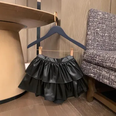 Leather Tiered Black Mini Skirt