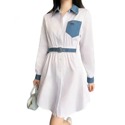 Denim Collar White Shirt Dress