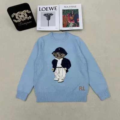Ralph Lauren Bear Knit Light Blue Casual Sweater