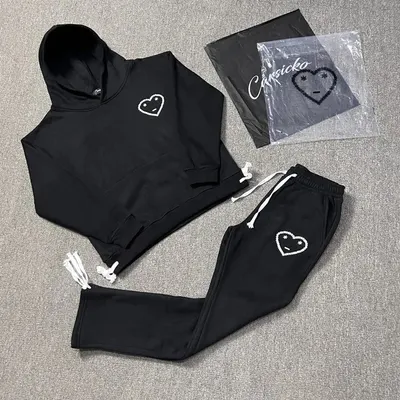 Catsicko Hoodie Set Black Casual Sweatshirt And Pants