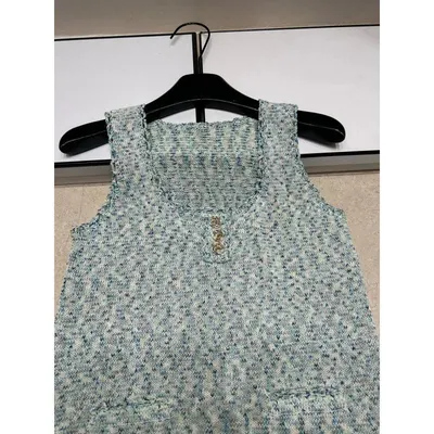 Knitted Sleeveless Top Blue Gray Casual Style
