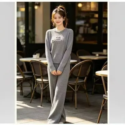 Chanel Knit Set Gray Casual Outfit