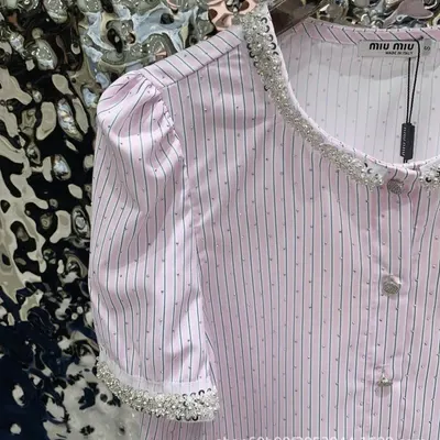 Miu Miu Striped Pink Embellished Blouse