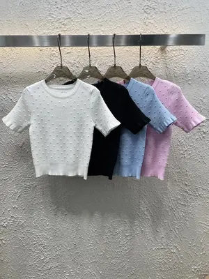 Knitted Short Sleeve White Cropped Top