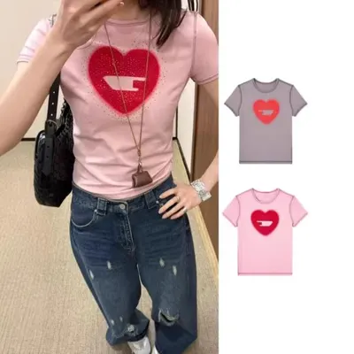 Pink Heart Print T-Shirt Pink Casual