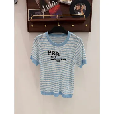 PRA MIL Blue Striped Knit T-Shirt