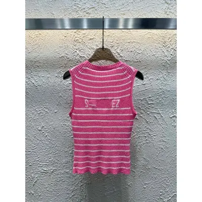 S-EZ Striped Pink Knit Sleeveless Top