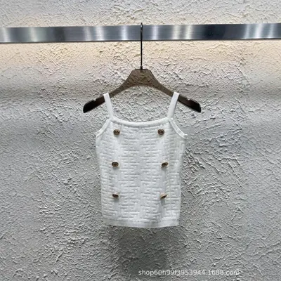 White Knit Tank Top With Buttons Casual Style