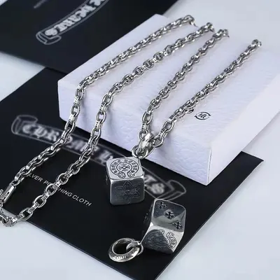 Cuban Link Silver Cube Pendant Chain Necklace