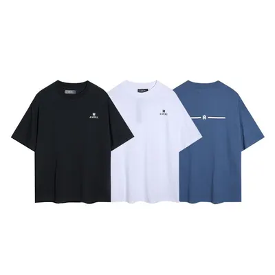 Amiri Logo T-Shirt Black White Blue Casual
