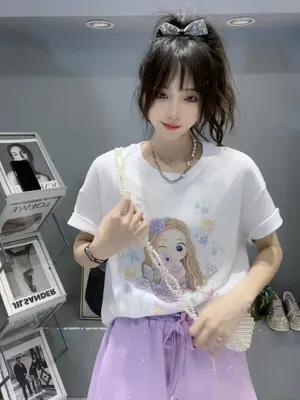 White Embroidered Princess Print Casual T-Shirt