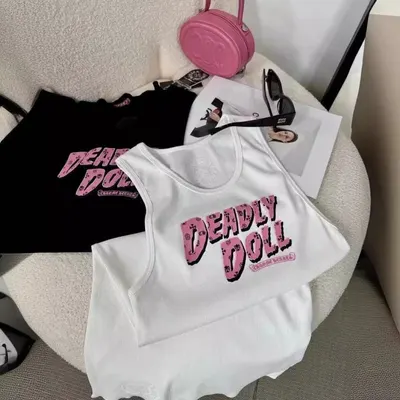 Deadly Doll Crop Top White Graphic Tank