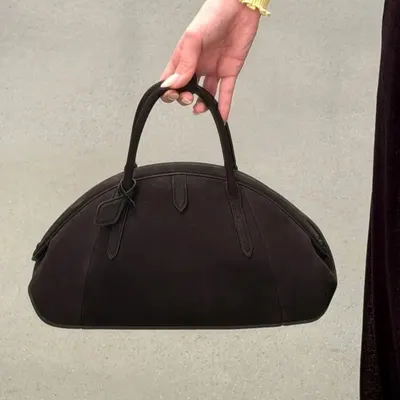 Black Leather Dome Handbag Classic Style