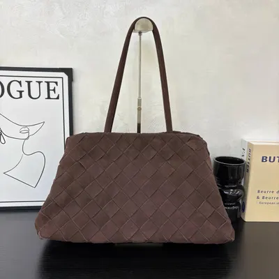 Quilted Brown Velvet Tote Bag