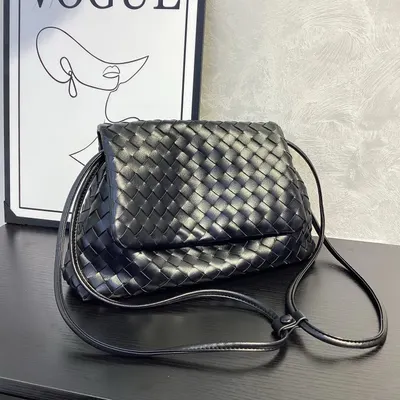 Woven Leather Black Crossbody Bag