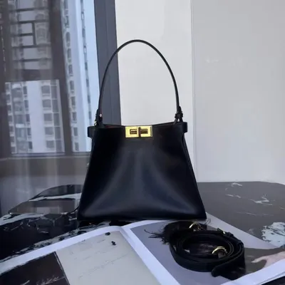 Black Leather Tote Bag With Gold Clasp Elegant Style