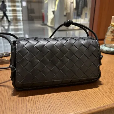 Bottega Veneta Intrecciato Black Leather Crossbody Bag