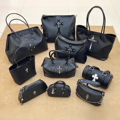 Black Leather Cross Design Handbags Set