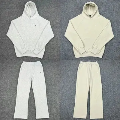 Basic Hoodie Set Gray And Beige Casual Sweatwear