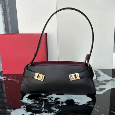 Black Leather Handbag With Gold Hardware Classic Style