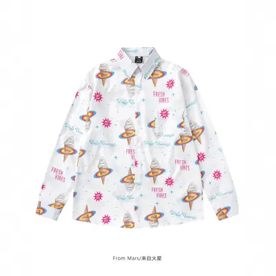 From Mars Ice Cream Print White Casual Shirt