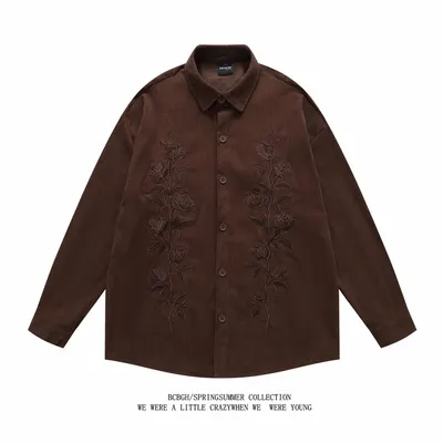 BCBGH Corduroy Brown Embroidered Shirt