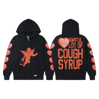 Cough Syrup Hoodie Black Graphic Zip-Up