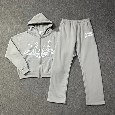 Broken Planet Hoodie Gray Casual Sweatshirt Set