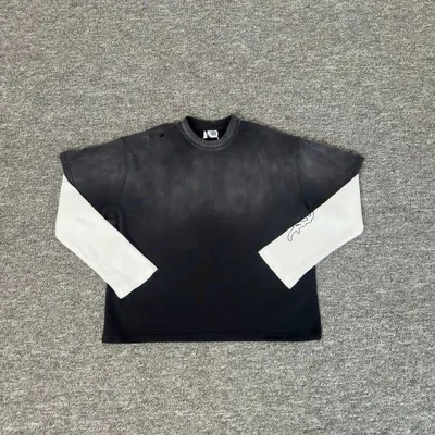 Black Long Sleeve Contrast White Crewneck T-Shirt