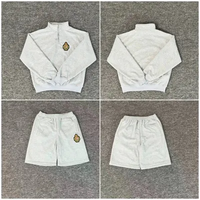 Unisex Gray Half-Zip Sweatshirt And Shorts Set