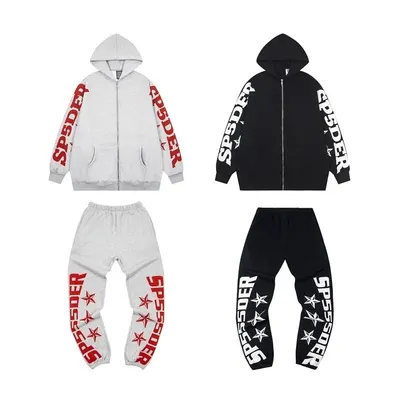 Spider Hoodie Set Gray And Black Casual Sportswear