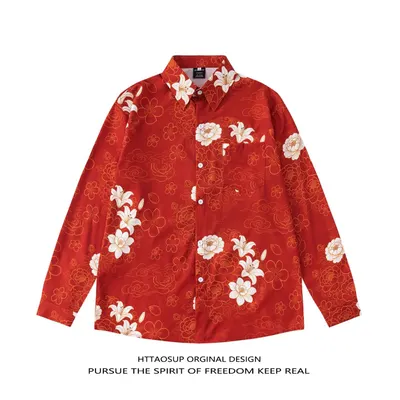 Httaosup Floral Red Long Sleeve Shirt