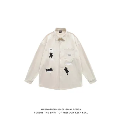 Wukongyouhuo Original Cream Cat Print Shirt