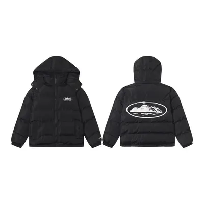 Black Puffer Jacket With Mountain Logo Winter Coat
