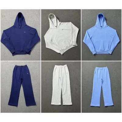 Basic Hoodie Set Blue White Light Blue Casual