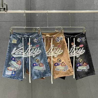 Valley Patchwork Denim Blue Casual Shorts