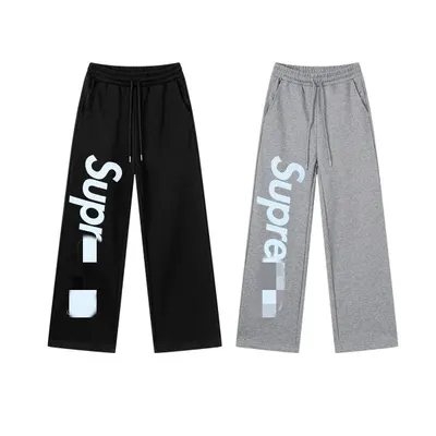 Supreme Logo Print Black Gray Casual Pants