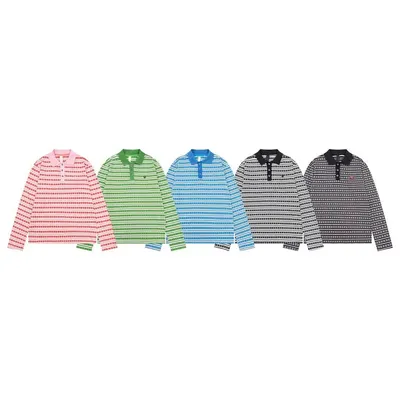 Long Sleeve Striped Polo Shirt Multicolor Casual Top