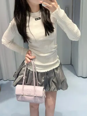 Pink Leather Handbag With Double Handles Fashion