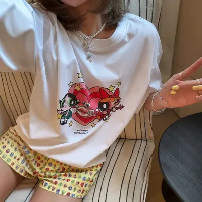 MADHAPPY Powerpuff Girls White Graphic T-Shirt