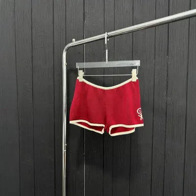 Red Knit Shorts With White Trim Sporty Style