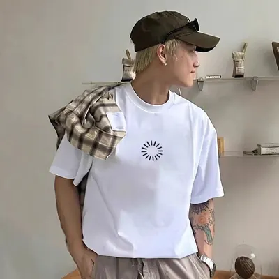 Basic White T-Shirt With Sunburst Logo Casual