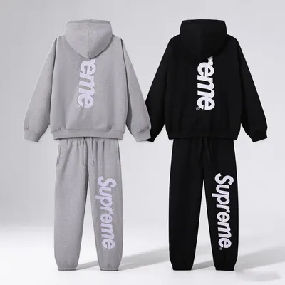 Supreme Hoodie Set Black And Gray Casual Tracksuit