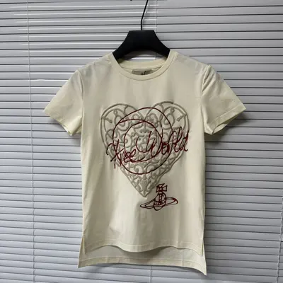 Nice World Cream Embroidered Heart T-Shirt